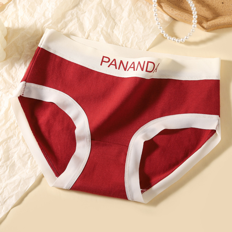 Gran año de vida rojo lindo impresión de dibujos animados pantalones íntimas de mujer casada de Año Nuevo bolsas de cintura sin marcas de cadera algodón antibacteriano entrepierna