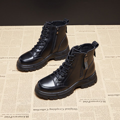 Handsome round toe strap genuine leather Martin boots for women trendy ins sweet and cool short boots 2023 new spring and autumn single boots