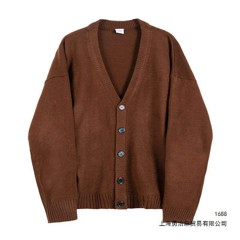 Men's Cardigan Sweater, Autumn Korean Style, Trendy Loose Fit, Solid Color, College Style Knitwear, Trendy Brand, Versatile Outerwear