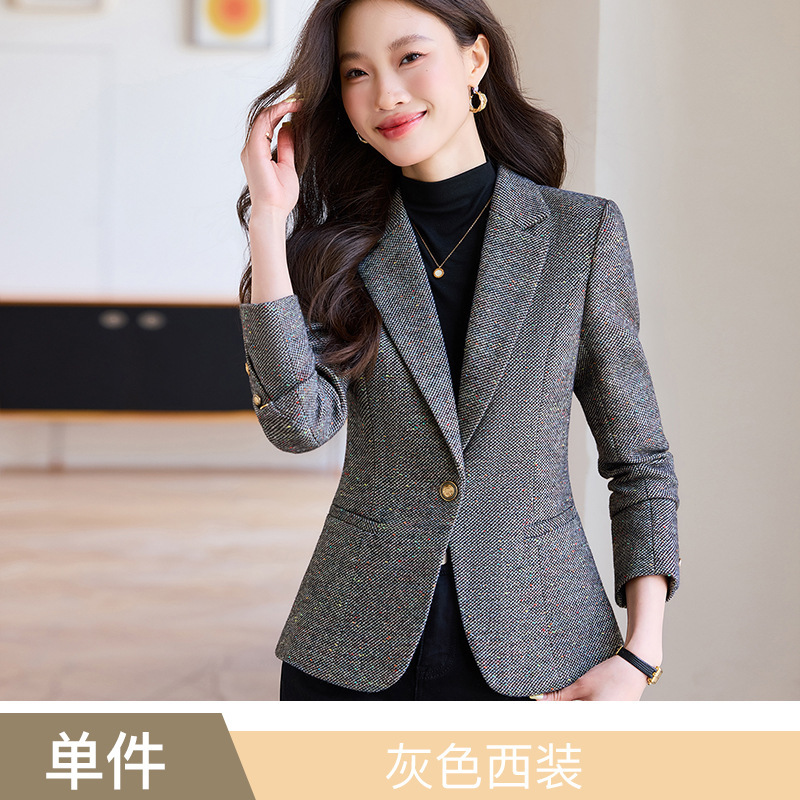 高级感毛呢西装外套女2025新款秋冬复古干练女士气质通勤西服上衣|undefined