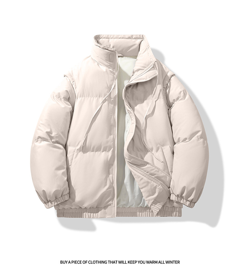 Ärmel abnehmbar, Stehkragen, wattierte Herrenkleidung, lockere Daunen-Baumwollwattierung, Stehkragen, warme Brotkleidung_voghion.com