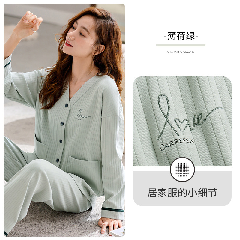 Pijamas de las mujeres primavera y otoño 100% algodón manga larga verano Delgado homewear más tamaño traje