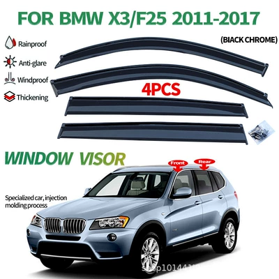 Suitable for Bmw X3 Rain shield - bmw-x3-mk2-f25-2011-2017-pc-black-bright-strip-window-rain-shield