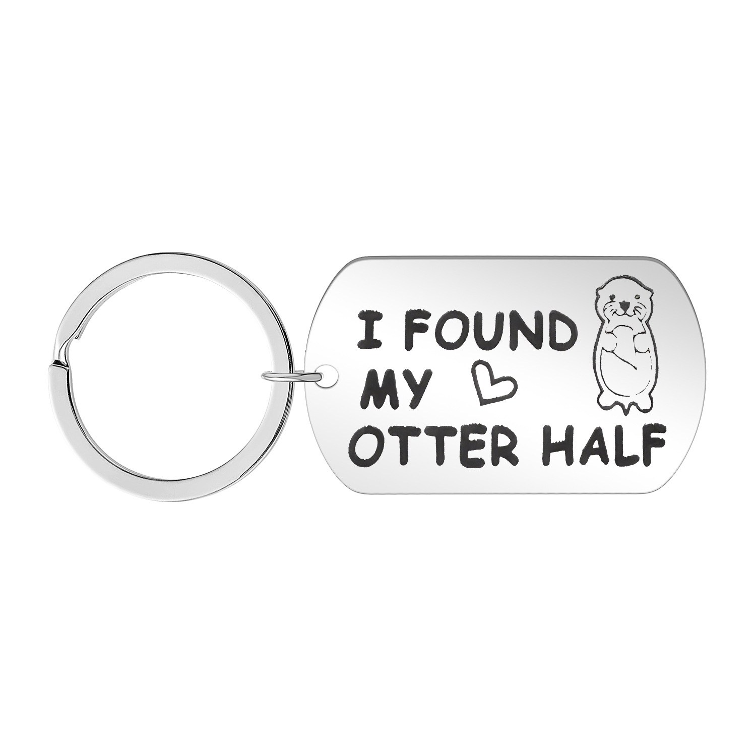 跨境不锈钢钥匙扣 I FOUND MY OTTER HALF情侣婚礼礼物钥匙挂件