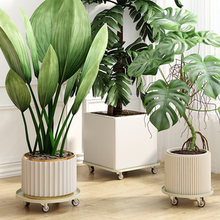 Iron Movable Large Flower Pot Tray Universal Pulley Indoor Water Storage with Roller Potted Flower Stand Green Plant Base