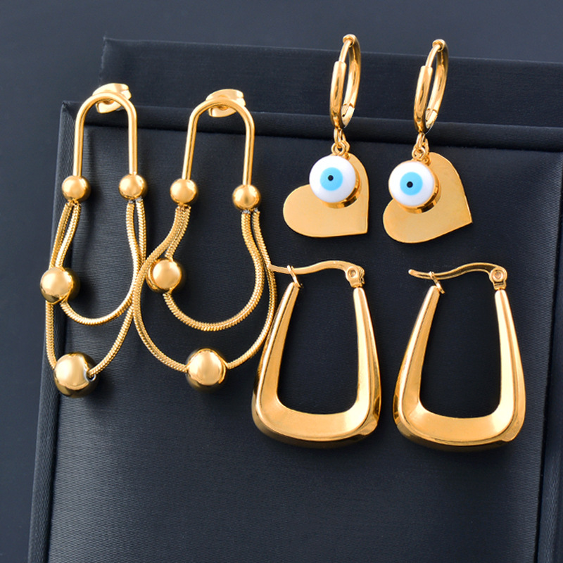 Fashion Devilu0027S Eye Heart Shape Stainless Steel Inlaid Gold Drop Earrings 1 Pair