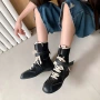 中筒拼色新款厚底西部靴