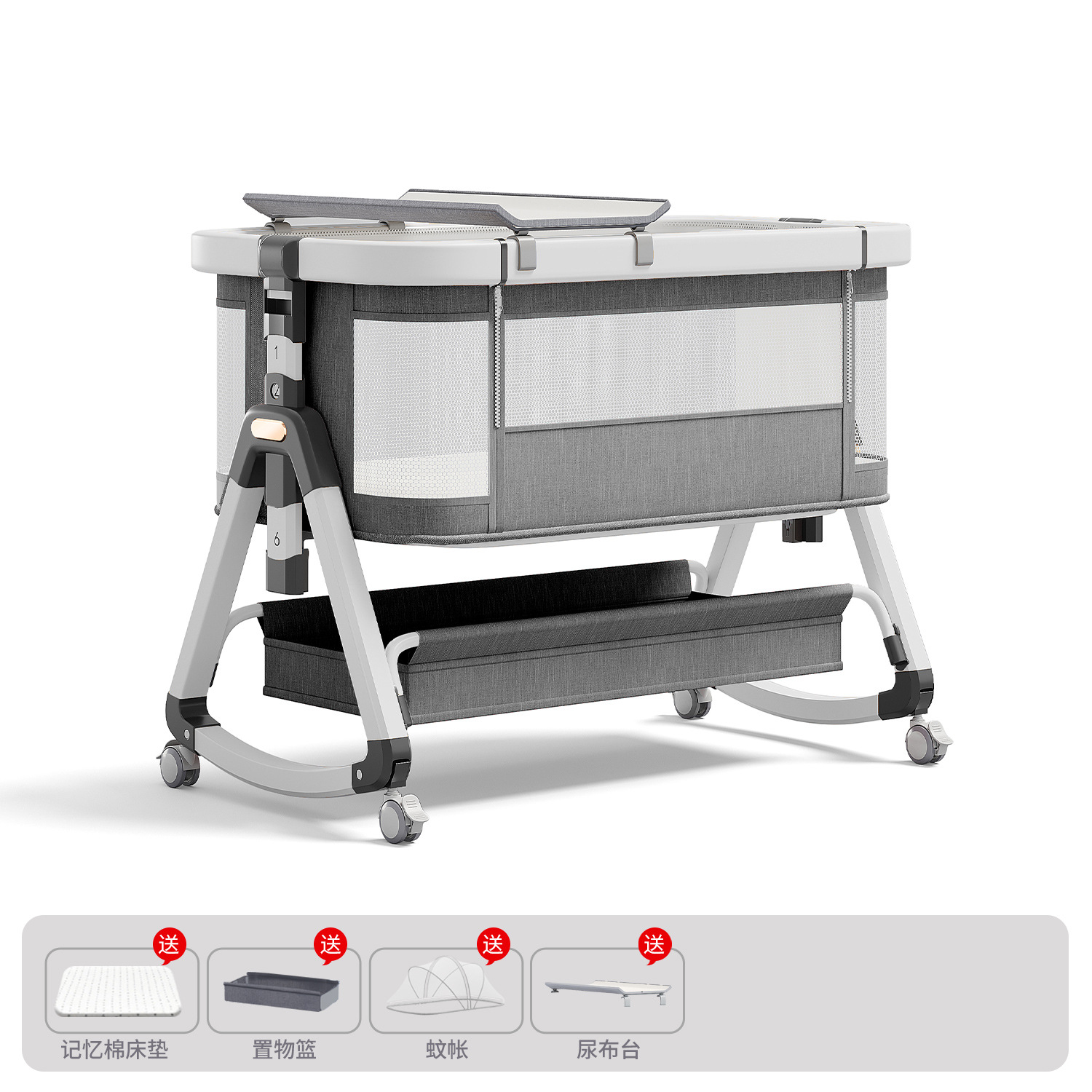 Cama para bebés, cama de cuna para recién nacidos, cama de empalme grande, cama móvil portátil plegable multifuncional 2 en 1