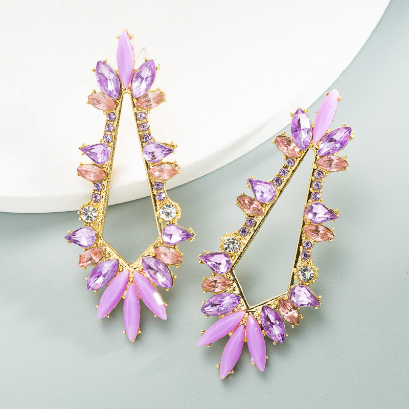 Boucles D'oreilles En Alliage Géométrique Fleur D'arbre Strass Couleur Mode display picture 5