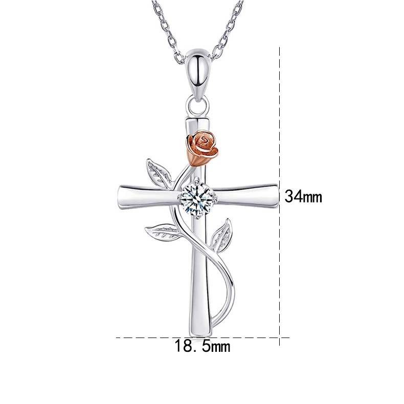 6g Weight 925 Sterling Silver Plating Cross Rose Pendant Necklace