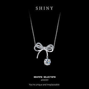 Niche Design Sterling Silver Bow Moissanite Pendant Necklace for Women Ins Elegant Versatile Fresh High-End Clavicle Chain