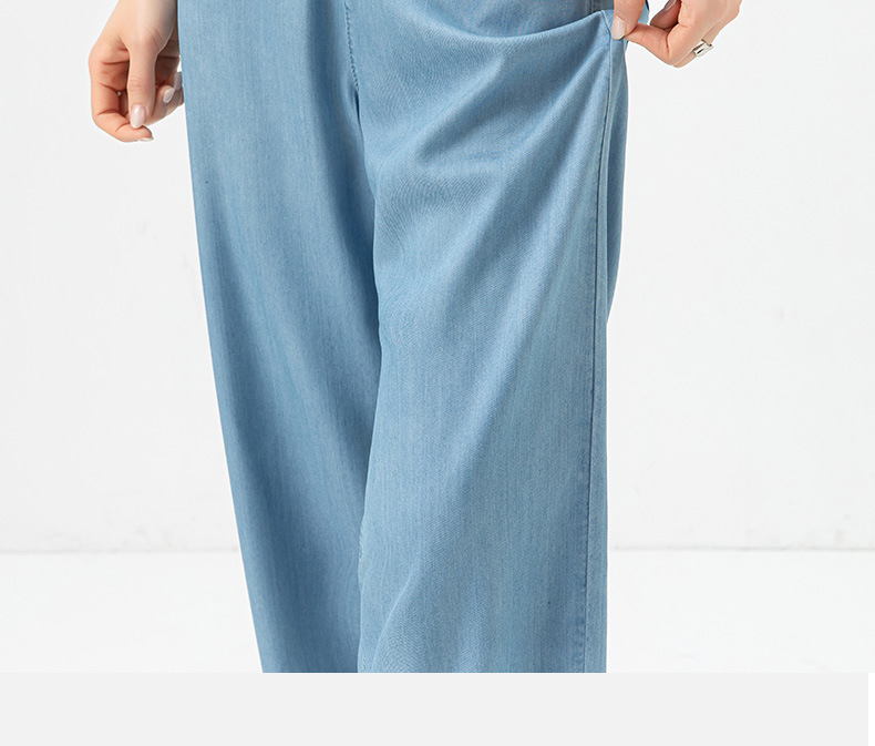 Quần jean nữ ống rộng dáng suông chất Tencel mỏng nhẹ mùa hè — Xanh nhạt chín điểm (85208-1) chi tiết 6