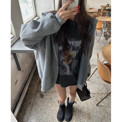 槿一【M*u格时代】miumi*yb双层复合连帽卫衣女秋格纹外套慵懒风