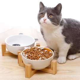 创意十字喂食架家用宠物用品竹木猫咪饭碗食具架猫碗猫食盆猫食架