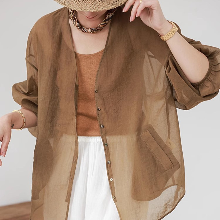 2025 New Summer Product Ramie Fairy Transparent Lightweight Sun Protection Shirt Cardigan 2025 New Summer Product Ramie Fairy Transparent Lightweight Sun Protection Shirt Cardigan