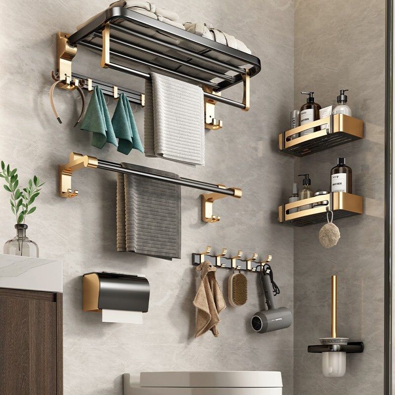 Estante de baño de aluminio espacial, toallero de pared, viento de lujo ligero, baño sin perforación, toalla de baño, barra de baño, baño