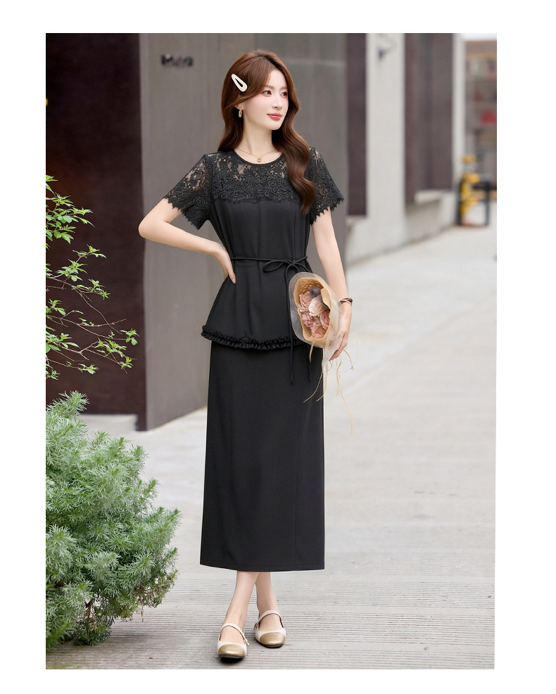 Bộ áo ren + chân váy hai mảnh nữ tính thanh lịch SX92621 — màu đen, Đỏ chà là, màu trắng ngà chi tiết 12