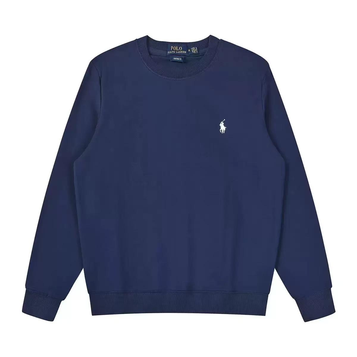 라운드넥 스웨트셔츠 네이비 블루 화이트 라벨