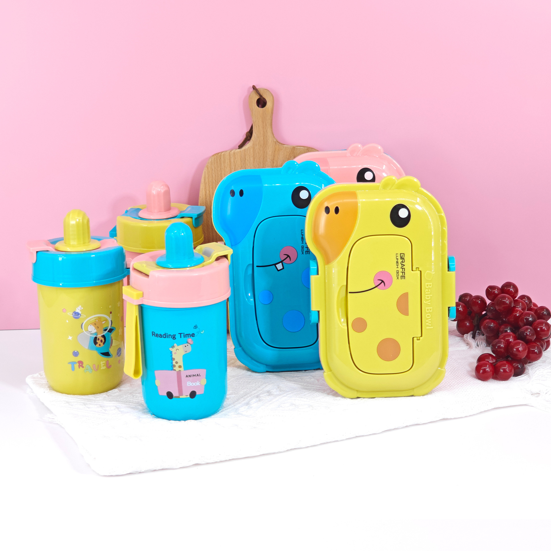 JINGMAO venta caliente caja de almuerzo de dibujos animados kettle set estudiantes niños lindos caja de almuerzo de almuerzo bebida directa taza de agua de paja