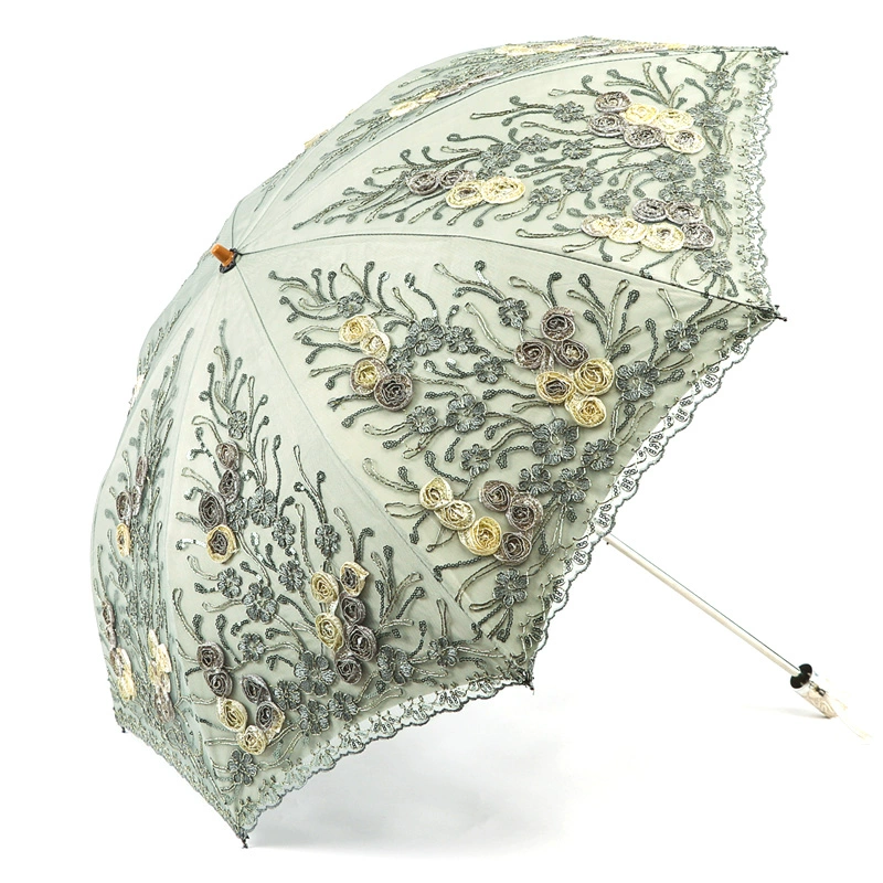 Double-layer umbrella solar-powered for princess, sun protection, UV protection, with embroidery