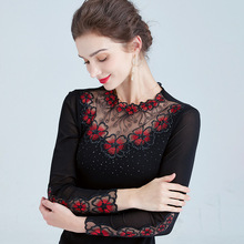 2024秋装新款女式小衫批发 韩版时尚绣花镶钻长袖打底衫纱衣T恤女