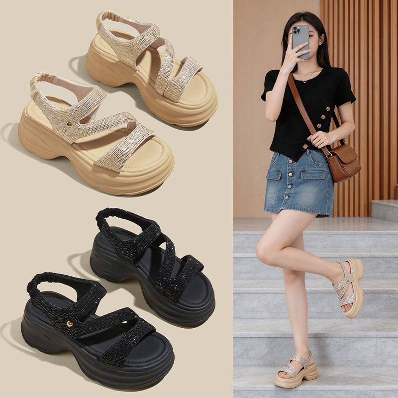 Rhinestone Thick-Soled Sandals for Women 2026 Summer New Style Women's Versatile Roman Shoes Lightweight Casual Sports Sandals for Women Rhinestone Thick-Soled Sandals for Women 2026 Summer New Style Women's Versatile Roman Shoes Lightweight Casual Sports Sandals for Women
