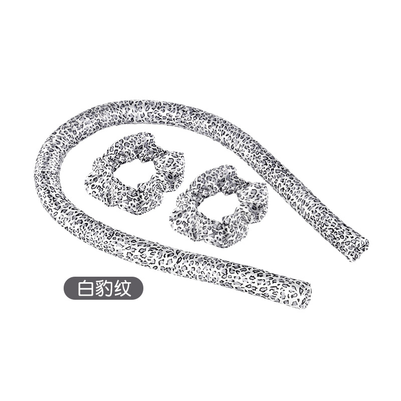 화이트 레오파드 무늬 (컬링 아이언 + 클립 + 두 개의 헤어 루프)