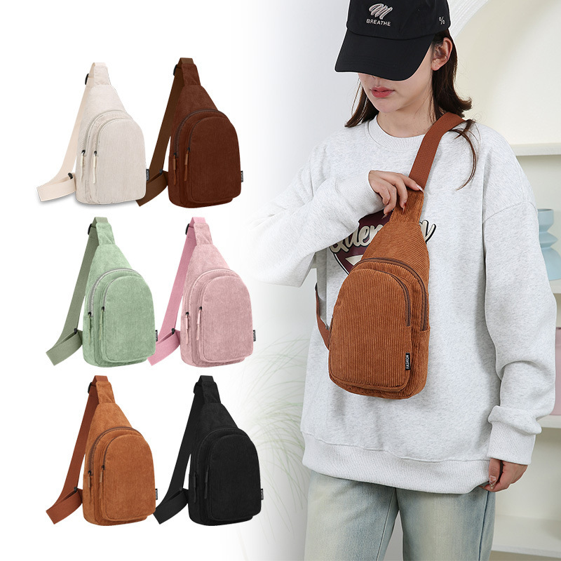 2025 New Corduroy Shoulder Bag, Elegant Ladylike Style, Large Capacity Chest Bag, Trendy This Winter, Maillard Crossbody Bag