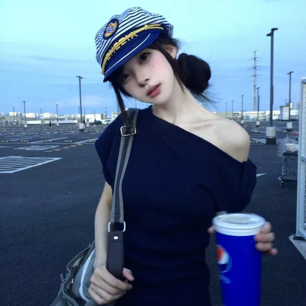 Blue Striped Navy Hat Summer Seaside Vacation Style Large Brim Hat Women's Sun Protection Sailor Hat Japanese Style Style