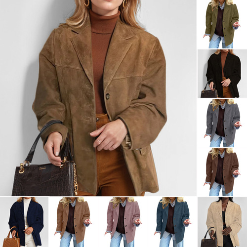 Women's Brown Loose Pockets Long-Sleeve Suit Jacket for Autumn/Winter 2025, European Women's Fashion, Cross-Border West Coat, Casual and Versatile