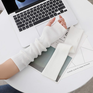 New Four Seasons Autumn and Winter Warm Cold-proof All-match Piled Fake Sleeves Arm Sleeves Finger Knitted Long Gloves