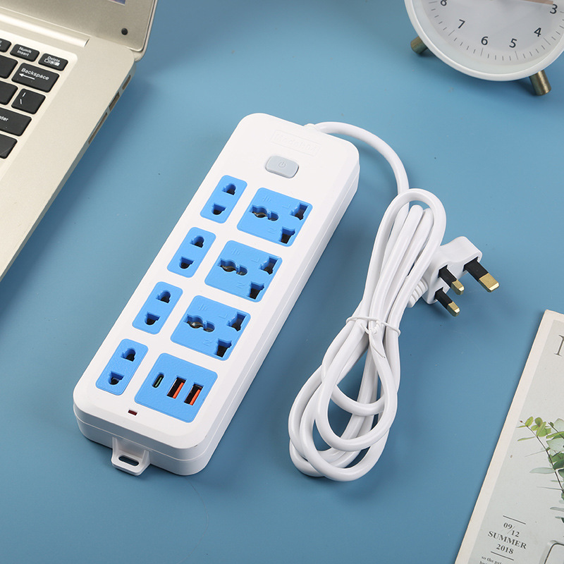 2USB + 1Type-c interfaz de carga de teléfono azul amarillo gris estándar británico estándar europeo estándar americano