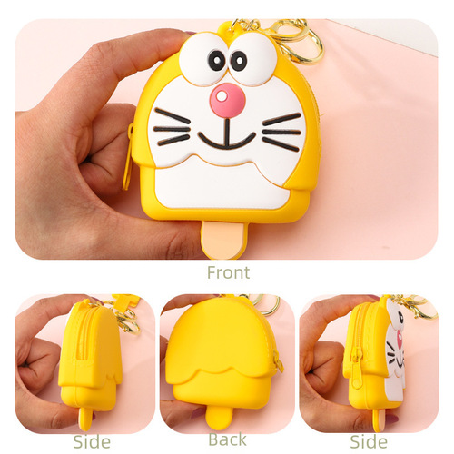 Creative Gift Silicone Dangling Cat Coin Purse Keychain Hook Decor Storage Bag Cute Lovers' Bag Hanger Wholesale