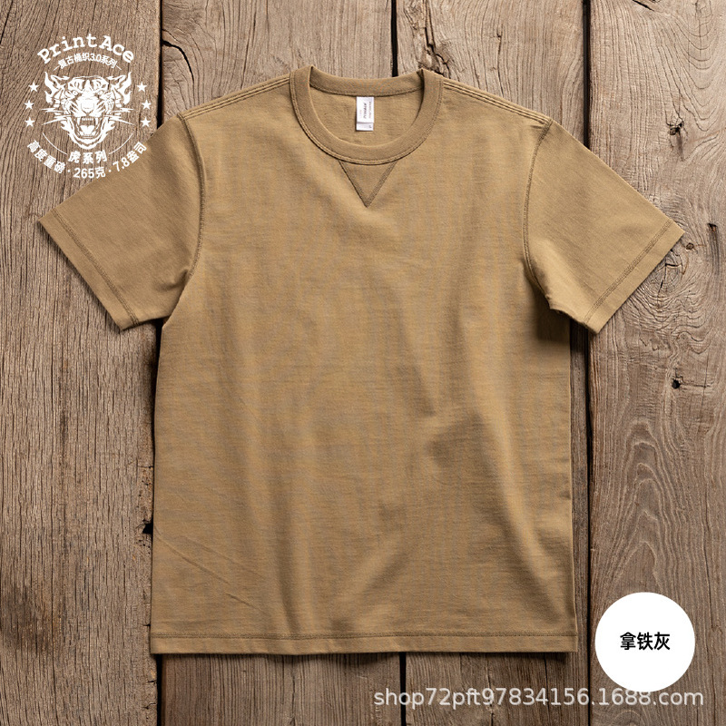 PrintAce Vintage retro Super heavy barrel woven roll collar collar reinforced short sleeve T-shirt 6119