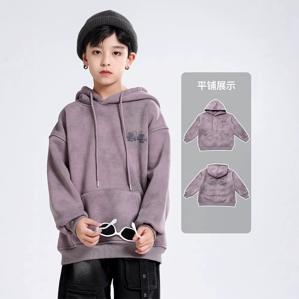 Demi-season fleece retro hoody for boys, oversize, increased thickness, nostalgia