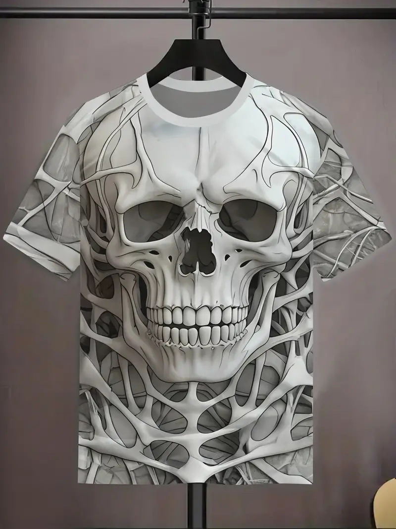 AliExpress venta caliente esqueleto de calavera 3D impresión digital para hombre camiseta de cuello redondo de manga corta suelta y transpirable de verano