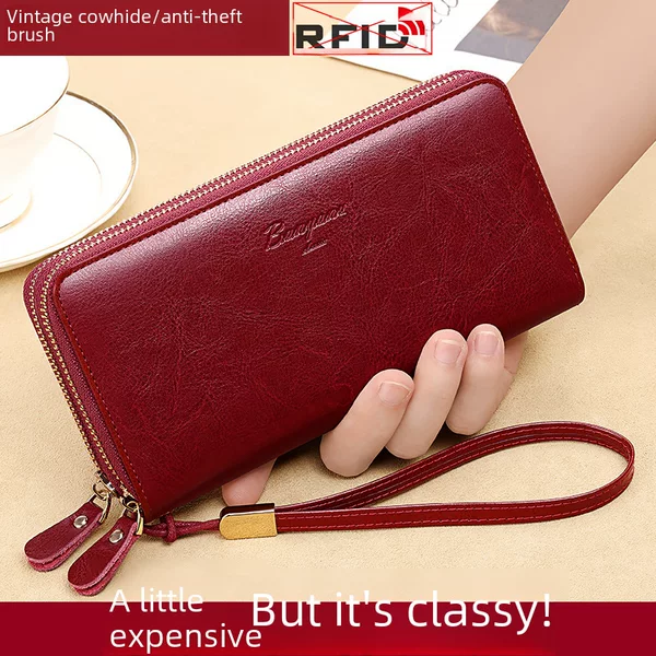 Cross-Border Wallet for Women, Long Style, Genuine Leather, Double Zipper, Large Capacity Clutch Bag, 2026 New Popular Model, Women's Card Holder