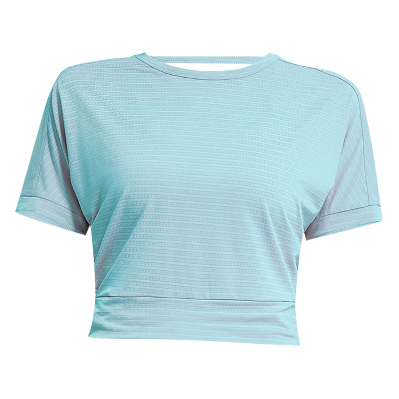 Europa y América del verano belleza espalda entrenamiento ropa suelta transpirable deportes camiseta de las mujeres corriendo yoga superior jacquard manga corta nuevo