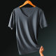 Ice Silk Traceless Short-sleeved T-shirt Men's V-neck Summer Thin Stretch Slim-fit Top Grid Quick-drying Sports Half-sleeved T-shirt