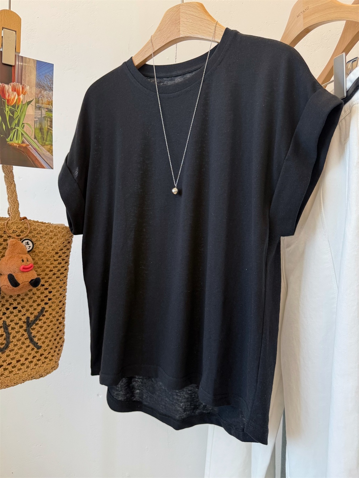 MUYANG recomendado! Camiseta de manga corta larga y manga corta con mangas enrollables y perezosas