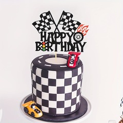 1 パックレーシングハッピーバースデーケーキトッパータータンチェックレーシング誕生日ケーキテーマパーティー用品