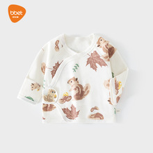 巴比象新生婴儿内衣服无骨纯棉魔术贴半背睡衣满月和尚服宝宝上衣