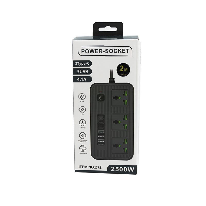 Z72 # paquete de caja de EE.UU. y EE.UU. 3USB + 3Type-C con interruptor de control maestro con luz indicadora