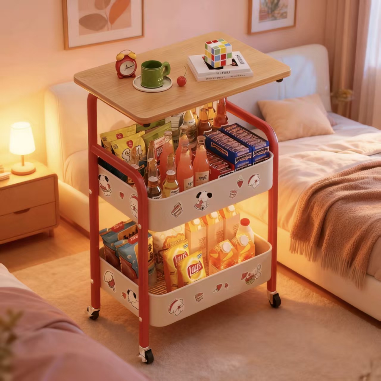 Cross-Border Kitchen Storage Rack, Removable Bedroom Side Table, Large-Capacity Living Room Storage Rack, Multi-Layer Snack Trolley