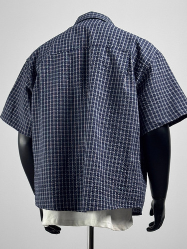 Japanese retro versatile plaid bubble fabric short-sleeve shirt for men and women, summer thin design-style grid