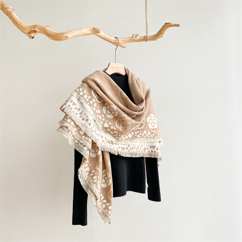 Sciarpa calda in cashmere versatile, sciarpa di camelia da donna, sciarpa di alta qualità, sciarpa autunnale e invernale_voghion.com