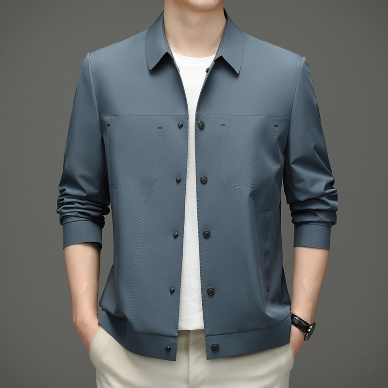 2026 Spring and Autumn Workwear Jacket for Men, Turn-Down Collar, Korean Style, Casual Snap Button Top, Youthful Business Jacket, Outerwear