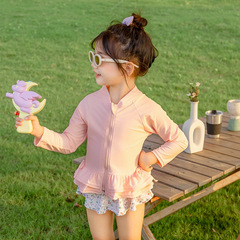 女の子の水着の女の子の速乾の分体の水着のスーツの赤ちゃんの水着の長袖の水着のネットの赤い水着のワンピースの甘い潮