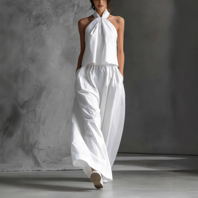 Cross-Border Independent Website 2026 Summer New European and American Style Loose Sleeveless Women's Top and High-Waisted Wide-Leg Pants Two-Piece Set