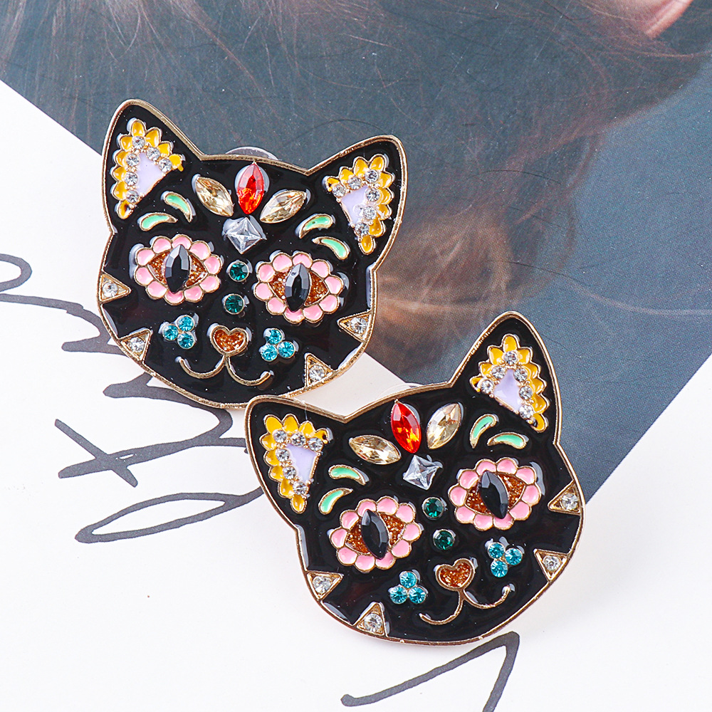 Fashion Cat Metal Inlay Rhinestones Women's Earrings 1 Pair display picture 3